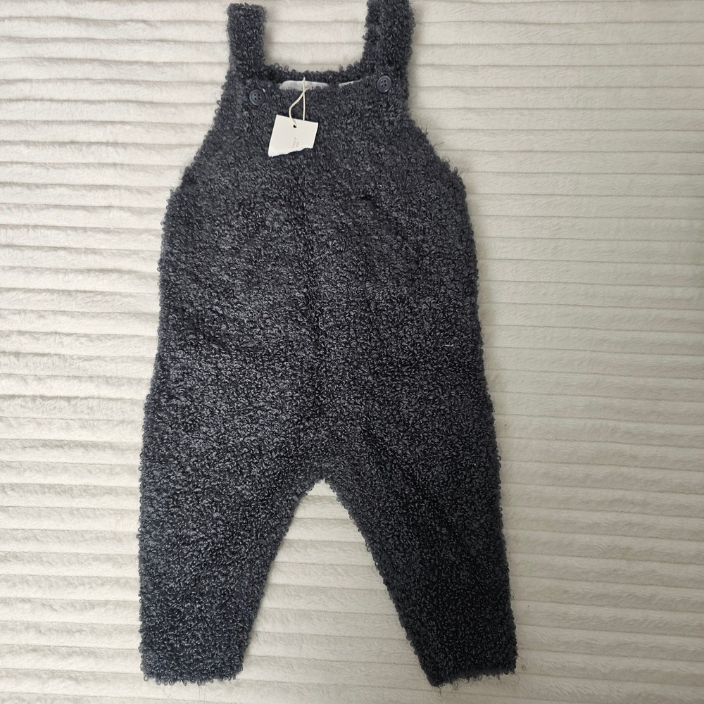 Zara Baby Textured Fuzzy Knit Overalls 1-3M Charcoal Gray Scandinavian Cozy